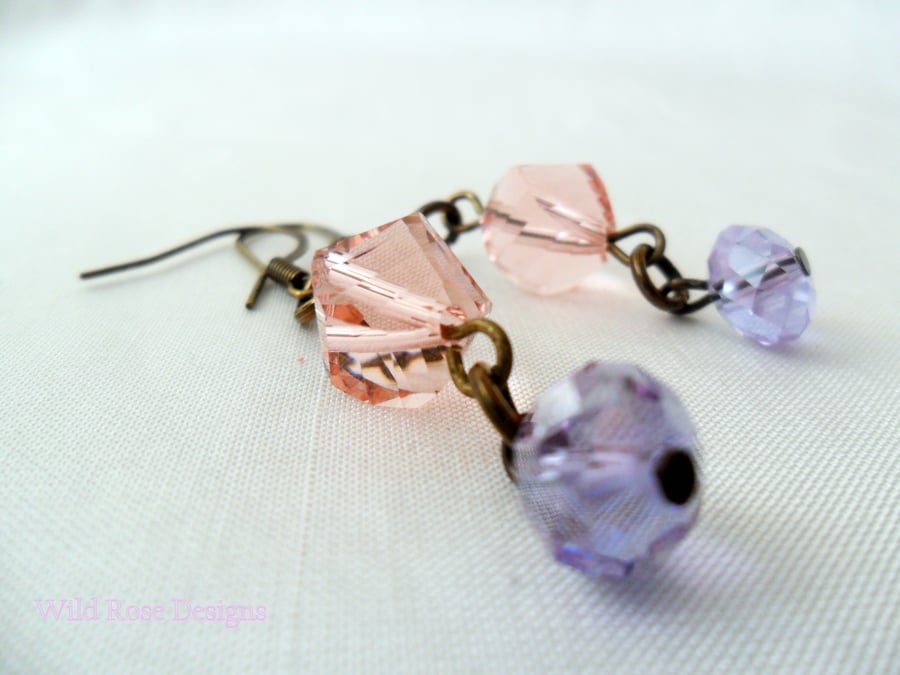 Pink and lilac dangle earrings - Sale item!