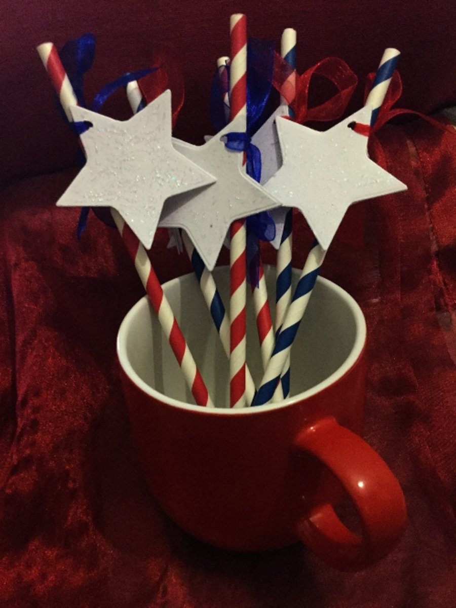 Red and Blue Stars And Stripes Paper Straws, Set of 6 4th July 