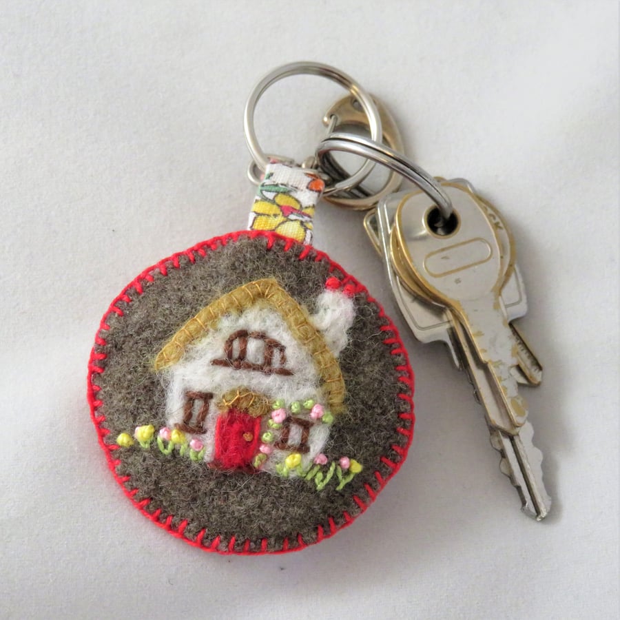 Keyring - embroidered and felted House design
