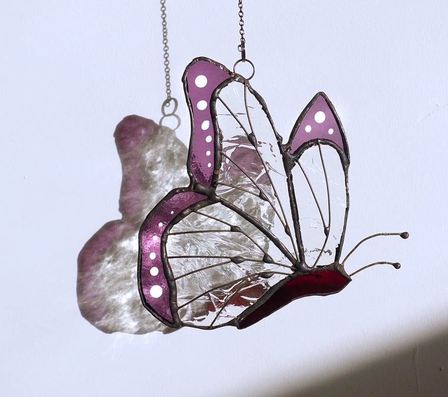 Butterfly Stained Glass Suncatcher with Lilac Tipped Wings