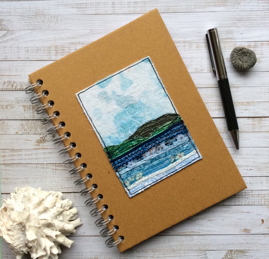 Embroidered seascape hardback notebook. 