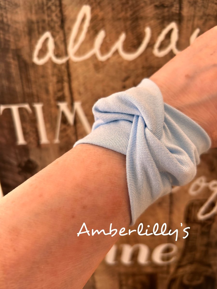 Pale blue twist fabric cuff bracelet 