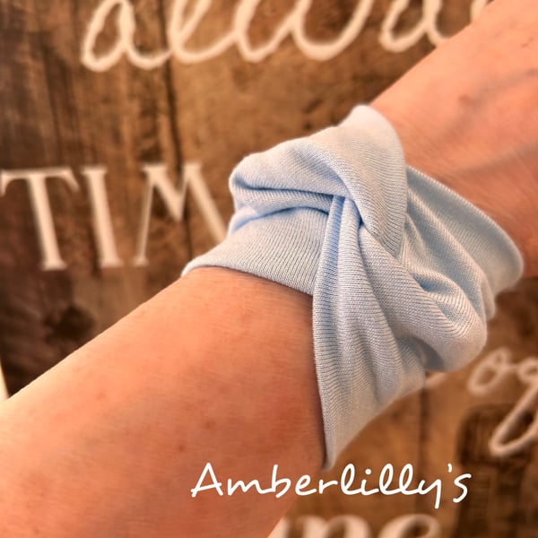 Pale blue twist fabric cuff bracelet 