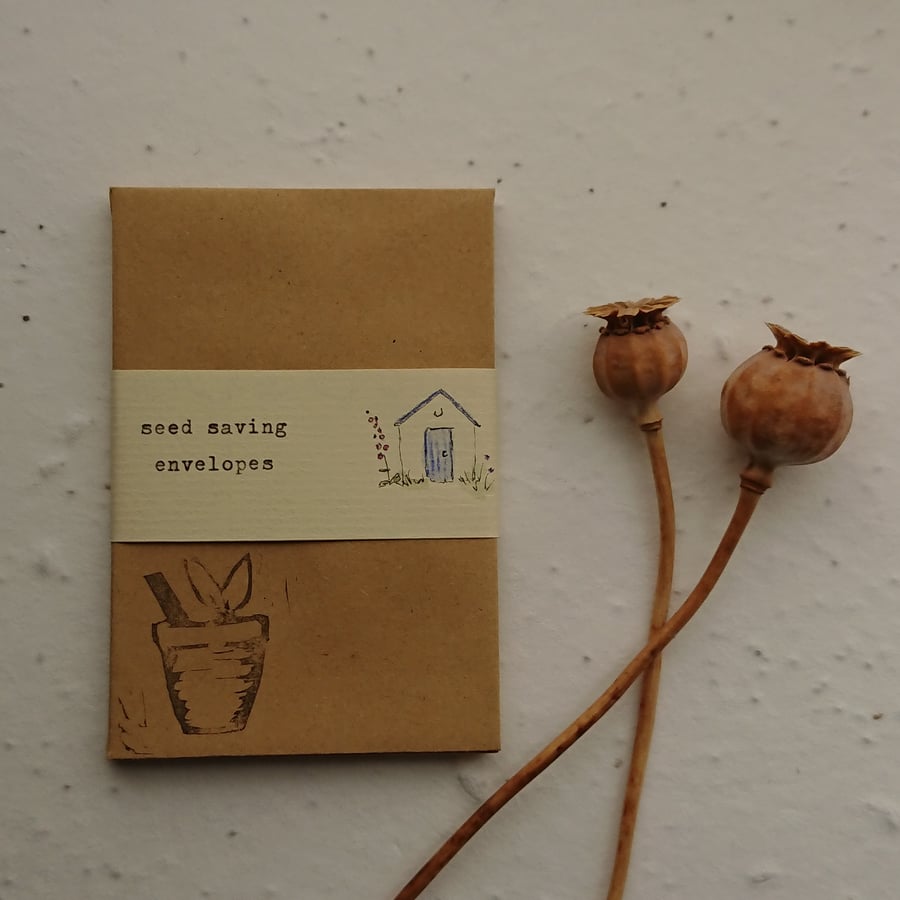 Seed envelopes - set of 10 - lino print plant pot design