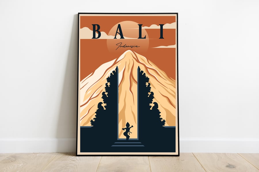 Bali retro travel poster, Bali wall print, Indonesia travel poster
