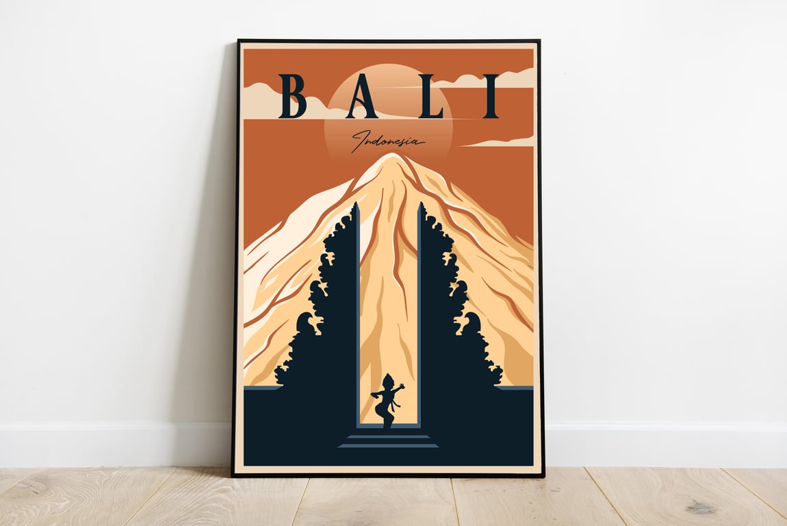 Bali retro travel poster, Bali wall print, Indonesia travel poster