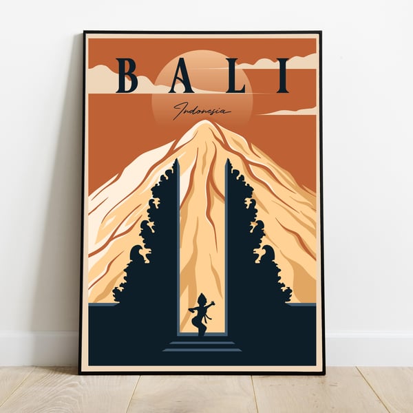 Bali retro travel poster, Bali wall print, Indonesia travel poster