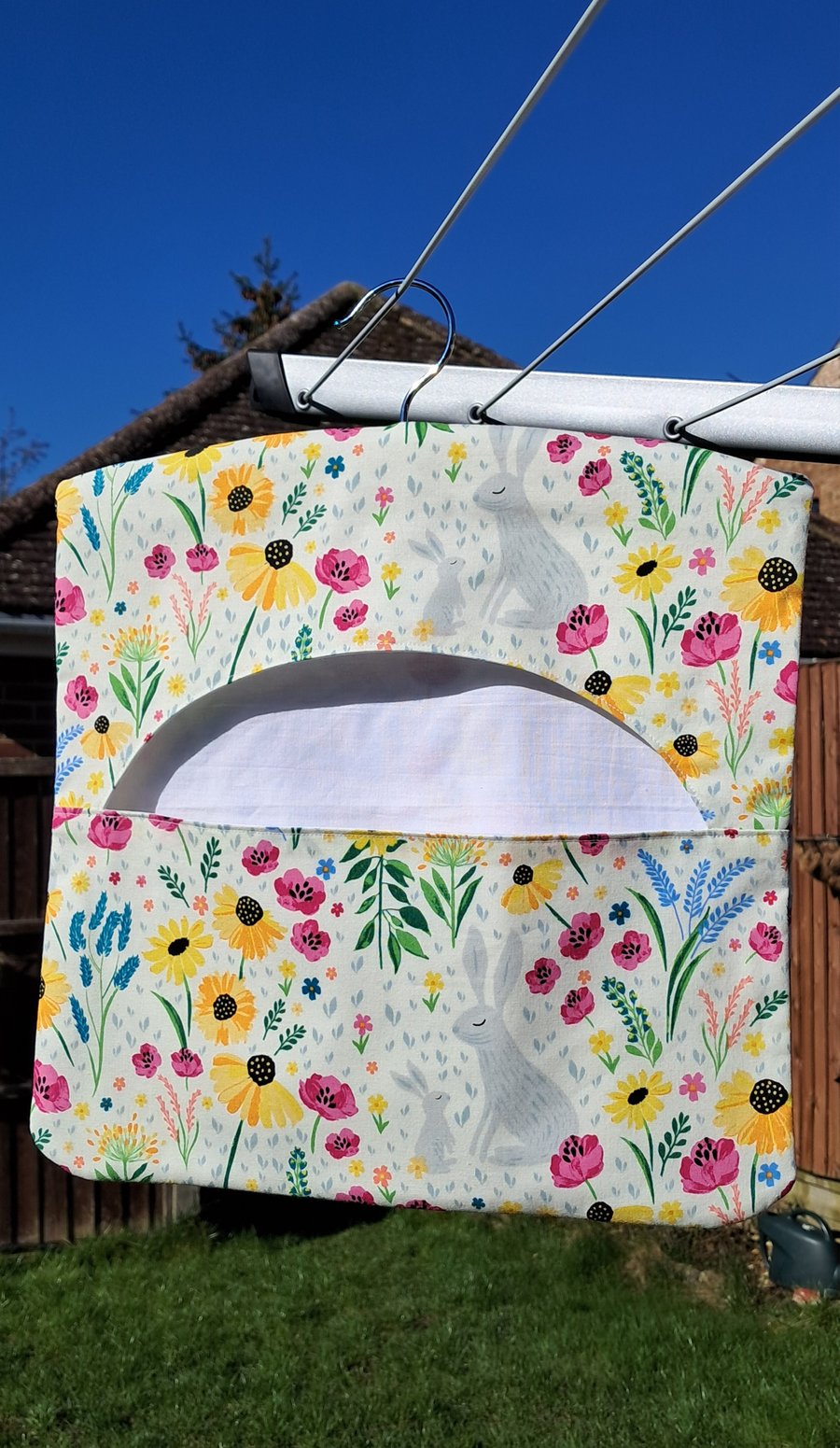 Summer flowers and rabbits peg bag