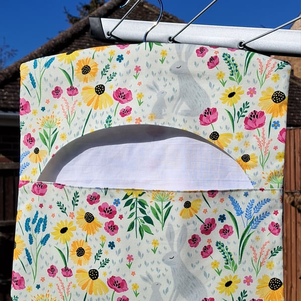 Summer flowers and rabbits peg bag