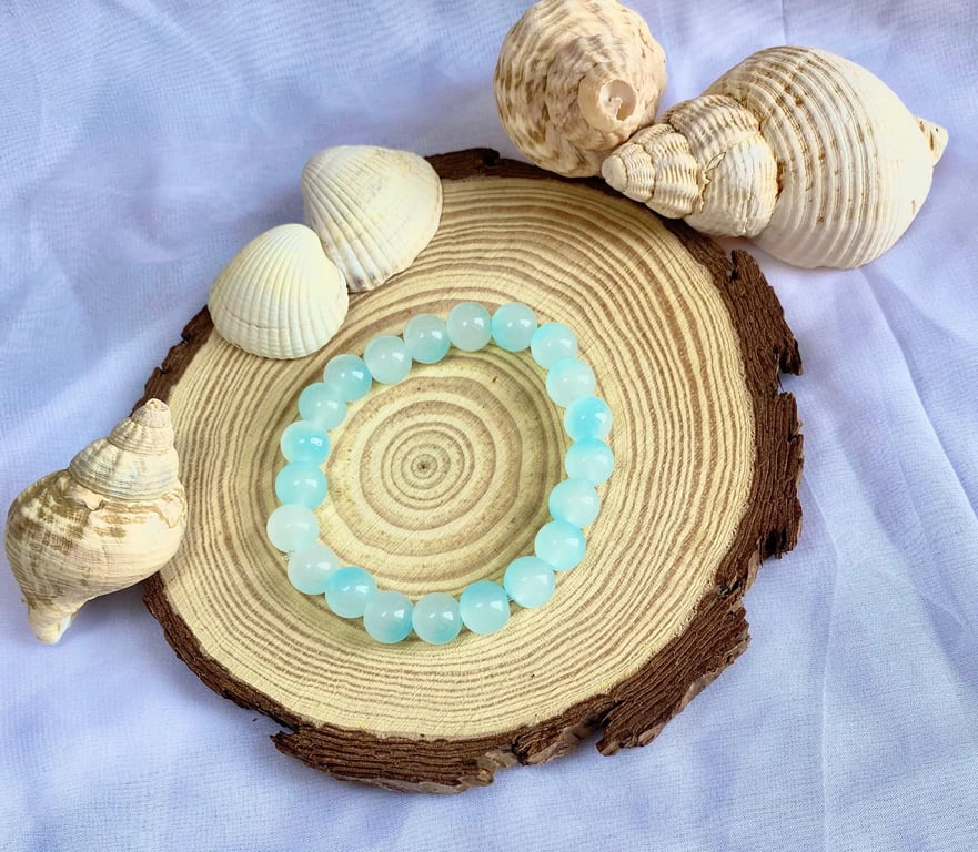 Handmade Glass Bead Bracelet Blue Breeze Stackable Beaded Bracelet Colourful Jew