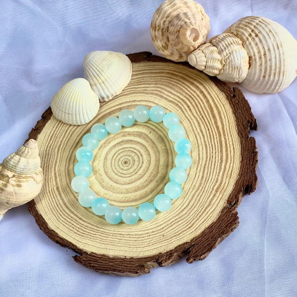 Handmade Glass Bead Bracelet Blue Breeze Stackable Beaded Bracelet Colourful Jew