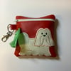 Embroidered Lhasa Apso Red faux leather dog poo bag ,dog 