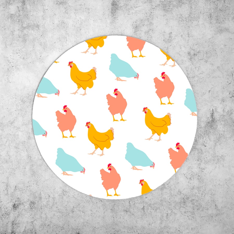 Chickens Farm Birds Pattern Round Mouse Mat