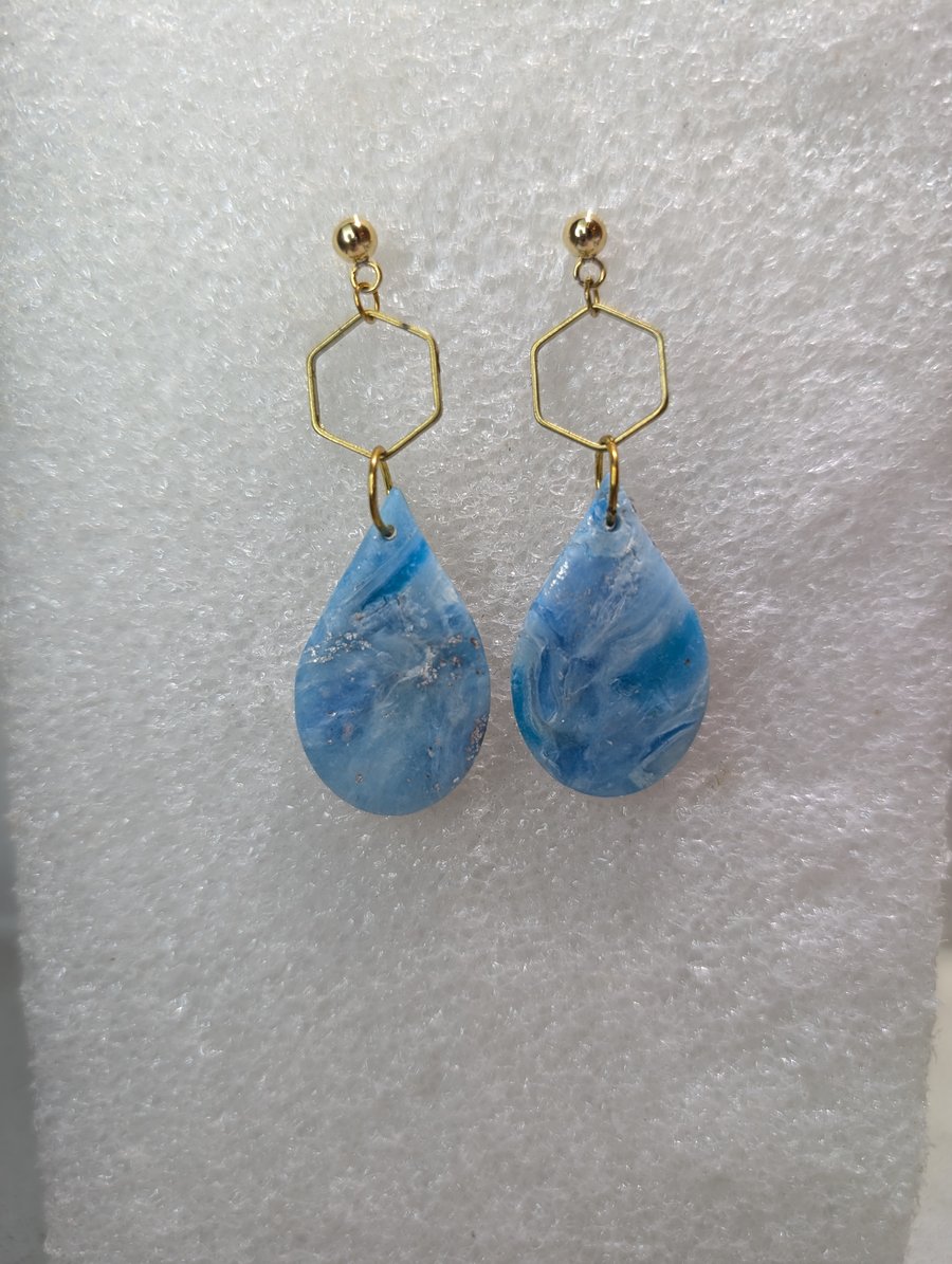 Sea blue scraps tear drop dangle 