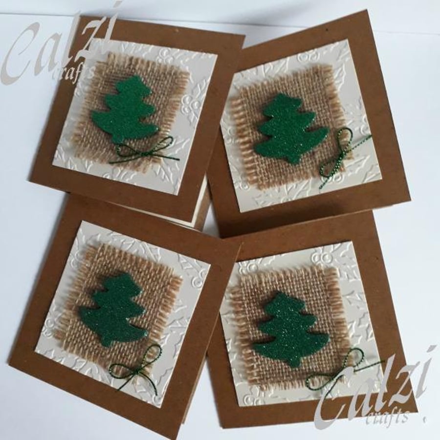 Christmas card Glittered Tree  Pack Of 4 (Brown or Ivory)