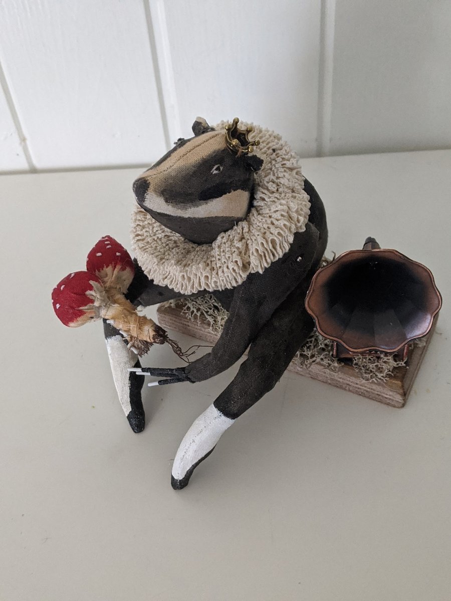 The forager badger handmade soft sculpture