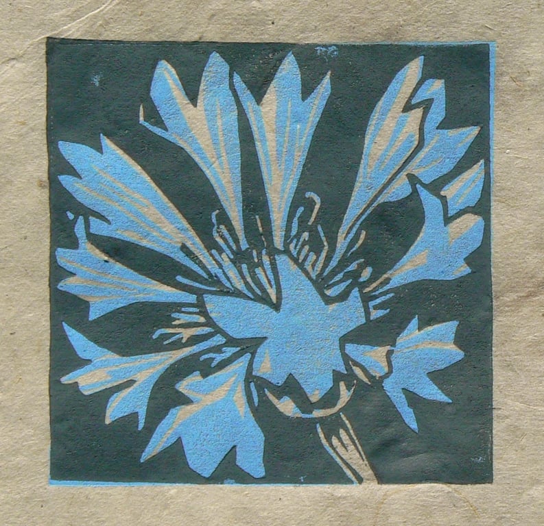 Cornflower mini linocut print