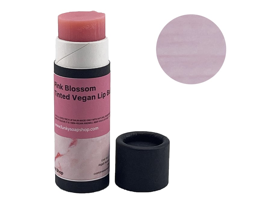 Pink Blossom Tinted Vegan Lip Balm, Biodegradable Cardboard tube, 15g