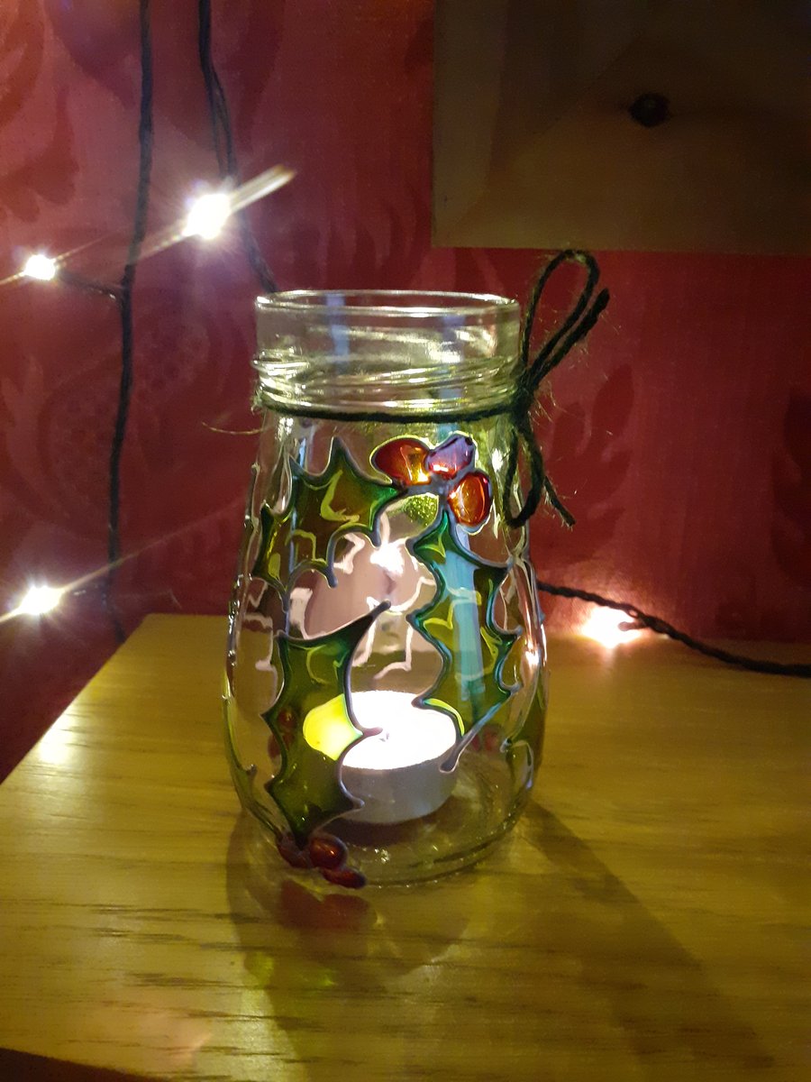 Holly leaf candle holder, votive holder, Christmas candle holder