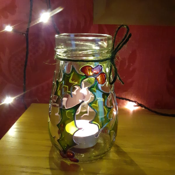 Holly leaf candle holder, votive holder, Christmas candle holder