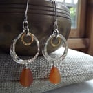 Silver and carnelian drop earrings