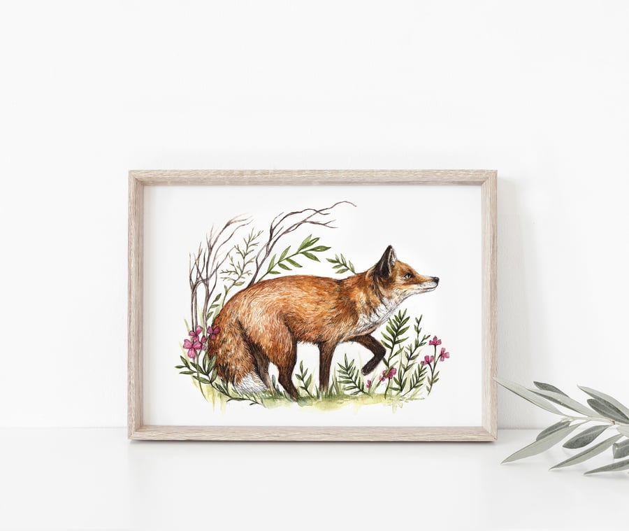 Meadow Fox Watercolour Print 5x7