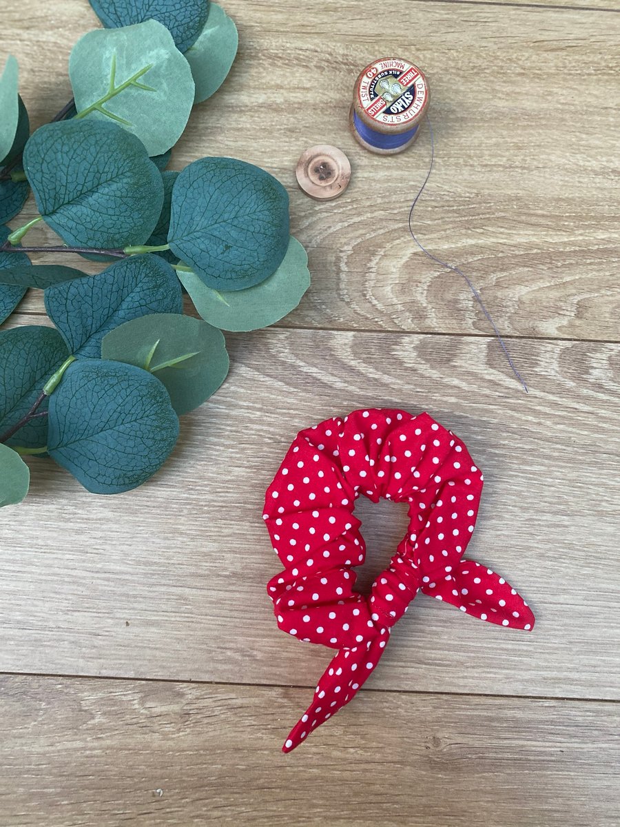 Red with white polka dots Scrunchie, hair tie