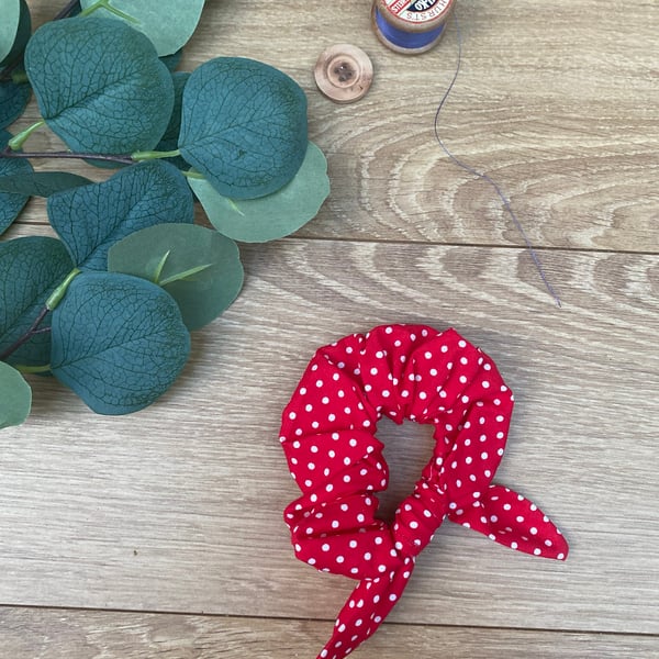 Red with white polka dots Scrunchie, hair tie
