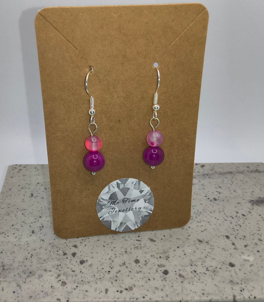 Pink Agate Round Earrings 