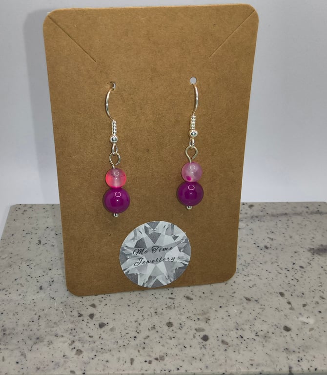 Pink Agate Round Earrings 