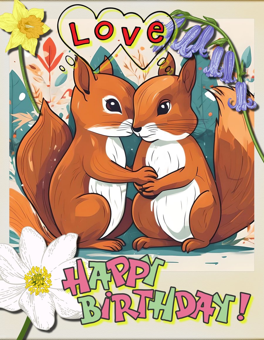 Happy Birthday Squirrels Card Card A5