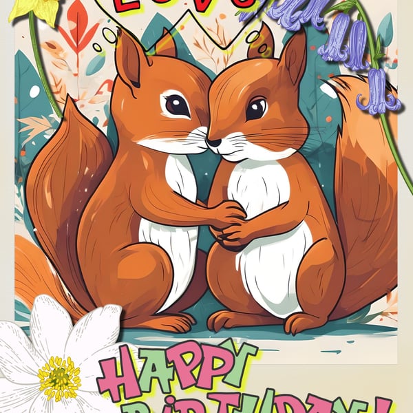 Happy Birthday Squirrels Card Card A5