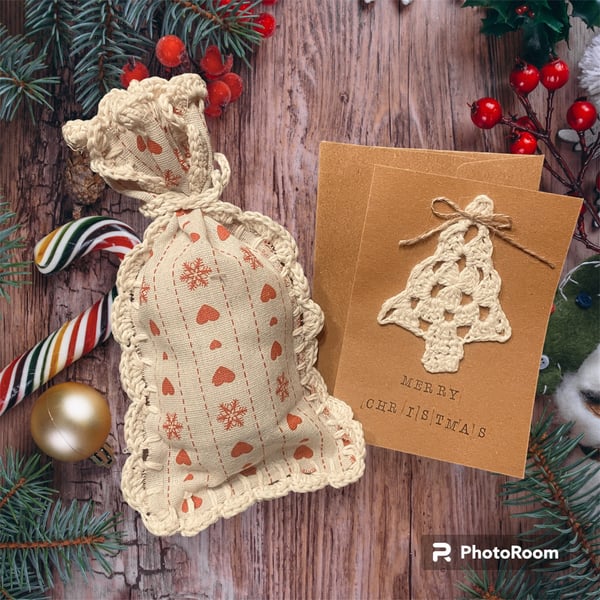 Reusable Christmas Gift Bag and card set, Christmas Card, Eco Gift Bag
