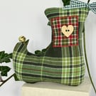 GREEN TARTAN CHRISTMAS ELF STOCKING DECORATION