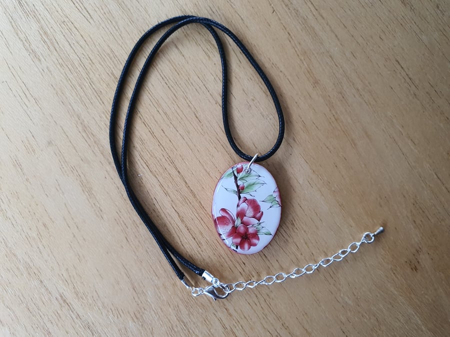 Unique Old World Feel Red and White Floral Pendant 