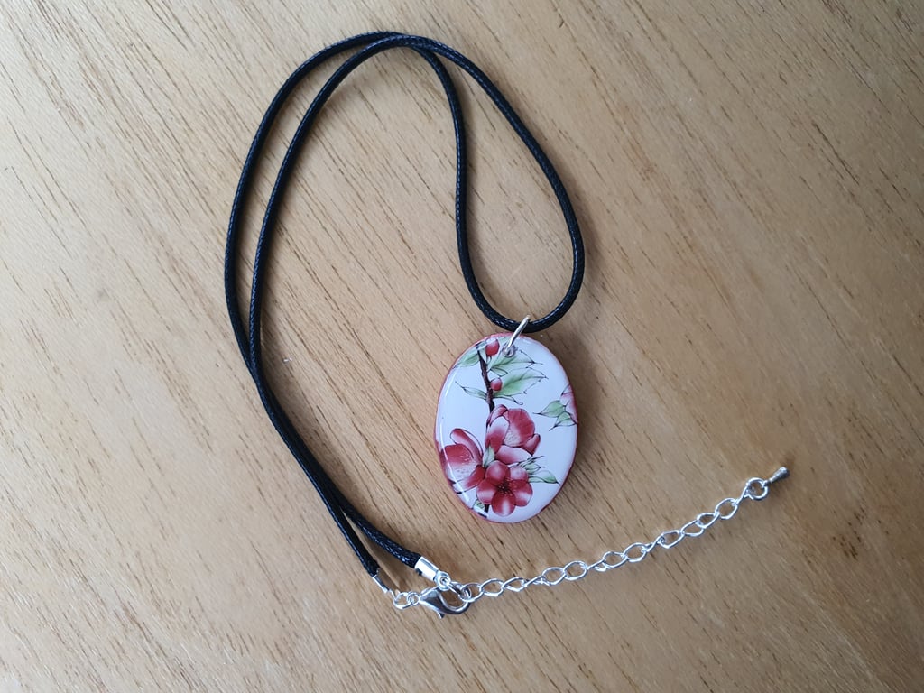 Unique Old World Feel Red and White Floral Pendant 