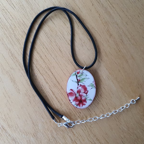 Unique Old World Feel Red and White Floral Pendant 