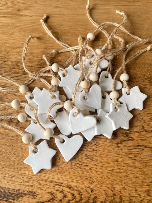 Handmade Clay Decorations - Star & Heart Ornaments, Set of 10