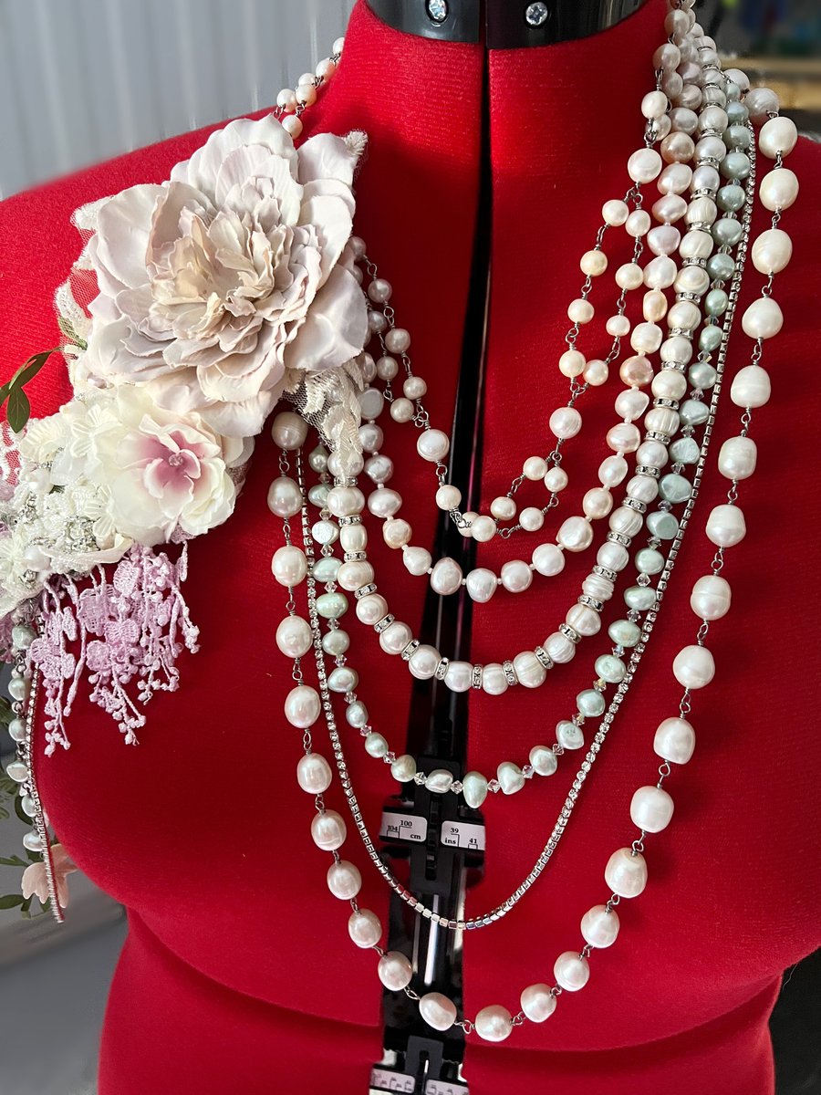 Bridal Statement 6 Row Pearl Necklace with Flower Corsage