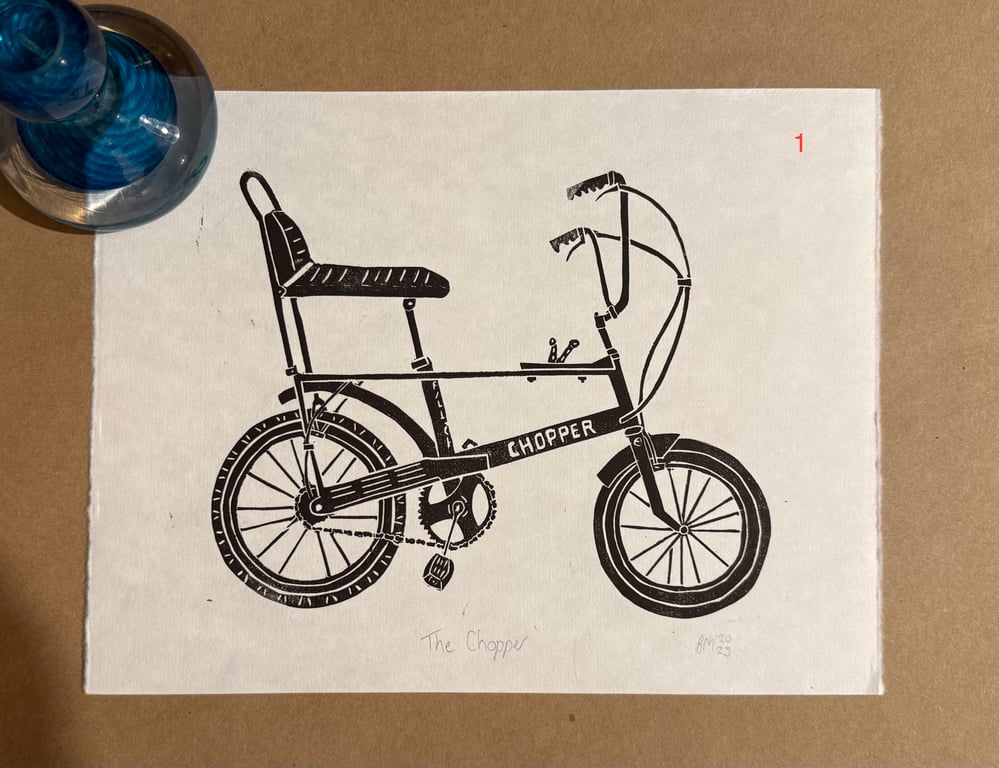 Perfectly imperfect - Raleigh Chopper original hand burnished lino print