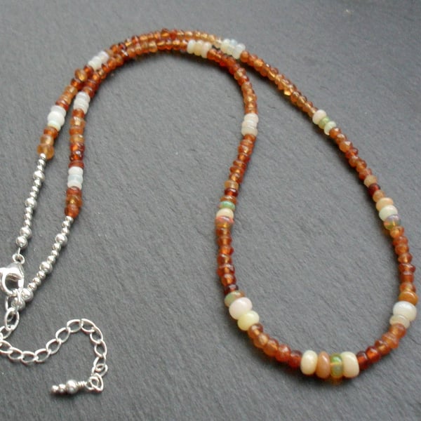 Ethiopian Opal and Hesonite Garnet Sterling Silver Necklace