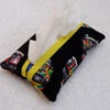 Travel Tissue Holder in Black VW camper  Print Cotton Fabric. Yellow  Trim.