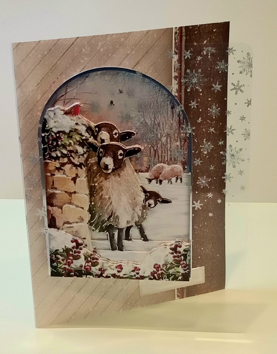 3D Decoupaged Christmas Card, Shepherd's Flock
