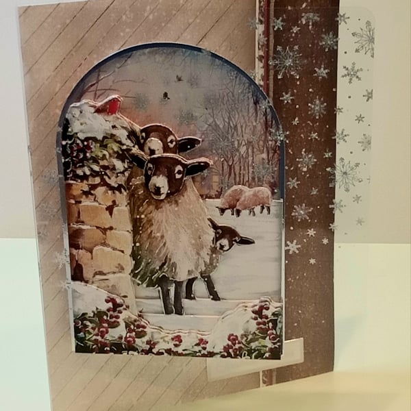 3D Decoupaged Christmas Card, Shepherd's Flock