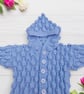 Hand Knitted Baby Cardigan, Hooded, Light Blue, Bobble Pattern, Infant Sweater  - Image 2