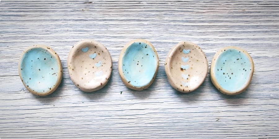 Handmade Ceramic Worry Stone – Blue Collection (with hearts or smooth)
