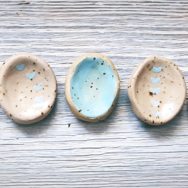 Handmade Ceramic Worry Stone – Blue Collection (with hearts or smooth)
