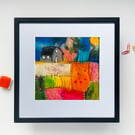 Summer Seconds, Bright fields, original felt and stitch landscape picture 