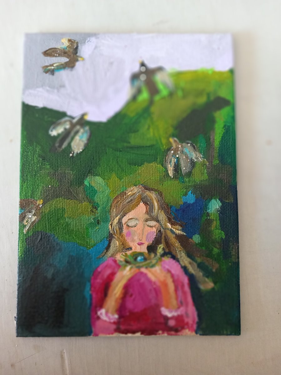 Small original painting 'guardian of the birds' 