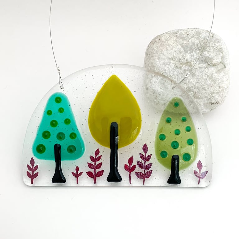 Fused Glass Woodland Hanging 1 - Handmade Glass Suncatcher